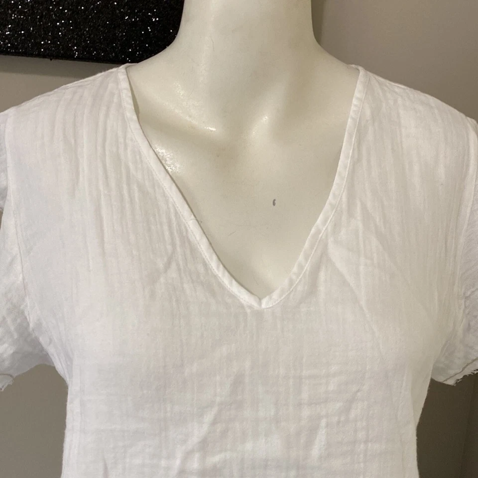 Blusa Camisa LILLA P Blanca Manga Volantes Cuello en V Top Algodón Pima Talla XS Foto 4 de 4