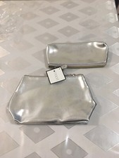 Macy's 2PC Makeup Beauty Cosmetic Toiletry Travel Case Bag Set - Metallic Silver