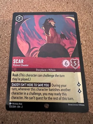 Disney Lorcana Rise of Floodborn 125/204 - Scar Vicious Cheater - Legendary  FOIL | eBay