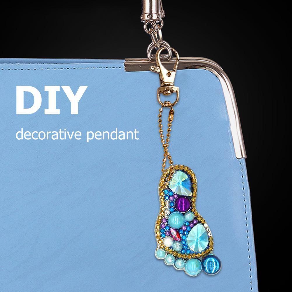 4pcs DIY Diamond Keychain Special Full Drill Feet Painting Keyring ...