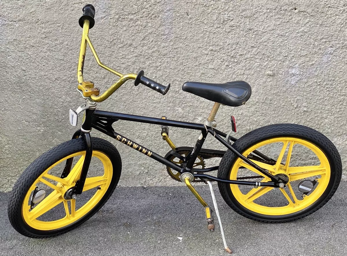 Vtg 80 s Schwinn Predator Thrasher BMX Bike Black Yellow Gold Mag Wheels