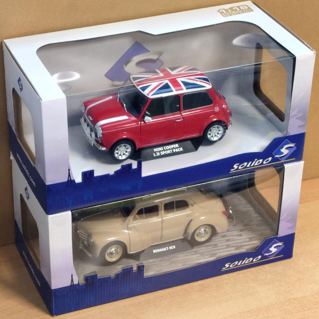 Set of 2 1/18 Renault 4CV & Mini Cooper Sport Union Jack #PC85U9