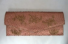 Vintage Hand Made Bronze/copper Color Beaded Satin Clutch Purse. Mandarin Shop