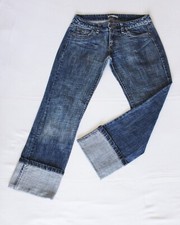 Vintage PINK WOMAN Jeanshose Worker Stil m. Umschlag Denim Blau Hose