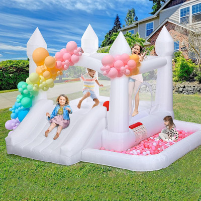 White Bounce House: Bounce House for Kids 3-6 with Blower, Slide, Ball Pit, (10F