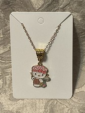 Sanrio Hello Kitty Heart Charm Cartoon Adorable Fun Pendant Gold Necklace 18  