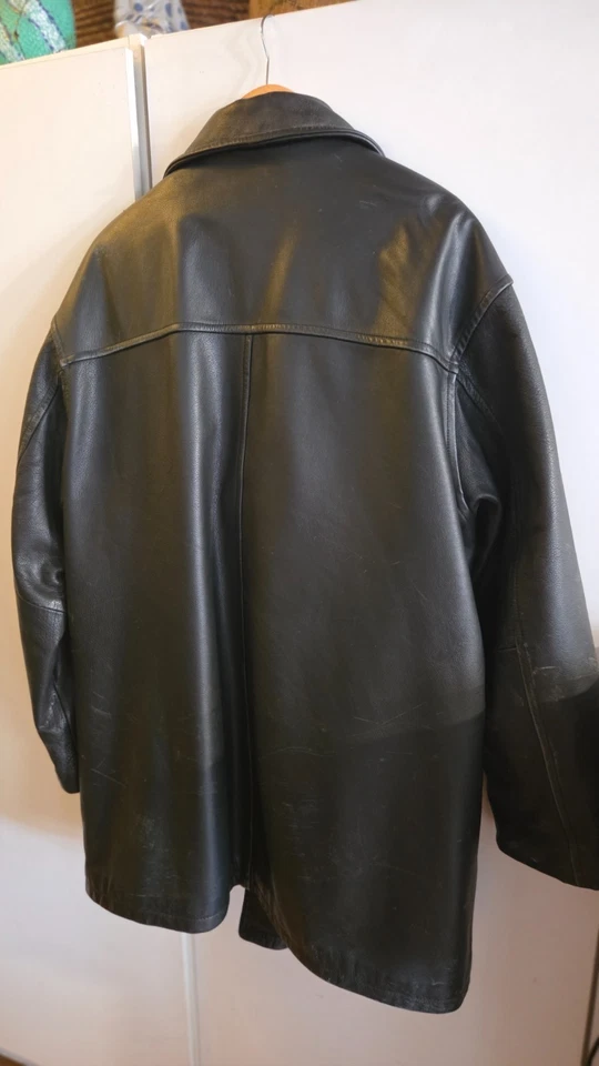 Мужская тяжелая кожа бушлат / куртка длинное пальто со съемной подкладкой - Изображение 3 из 4