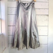 Vintage Luminous Maxi Skirt 14 Silver Satin A-Line Liquid Minimalist USA Made
