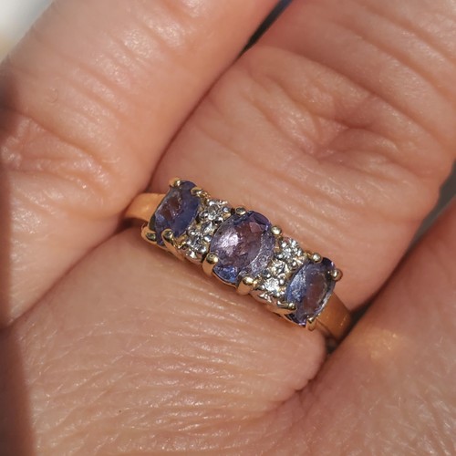 14K VINTAGE SOLID YELLOW GOLD LAVENDER AMETHYST & DIAMOND WOMEN'S RING SZ- 6.25 - Picture 15 of 23