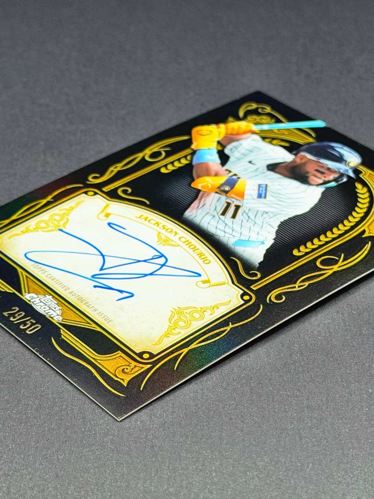 2026 Topps Chrome - Jackson Chourio /50 - Gold Auto Ink Strokes - Brewers #IS-JC view 3