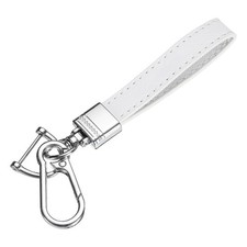 Car Key Chain Ring Clip Metal Leather Keychain Key Fob with D Ring, White