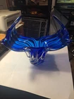 Murano Art Glass Blue Basket Bowl