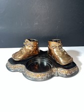 Charming Antique Pair Of Bronzed Baby Shoes With Candy Dish Pin Tray Or Ashtray