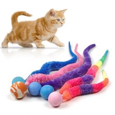 Mixed Bouncy Ball with Tail Cat Toys-5 Packs,Rainbow Magic Worm with Ball Toy...