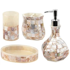 Milano Bathroom Accessories Set - 4 Piece Bathroom Accessory Set with Natural...