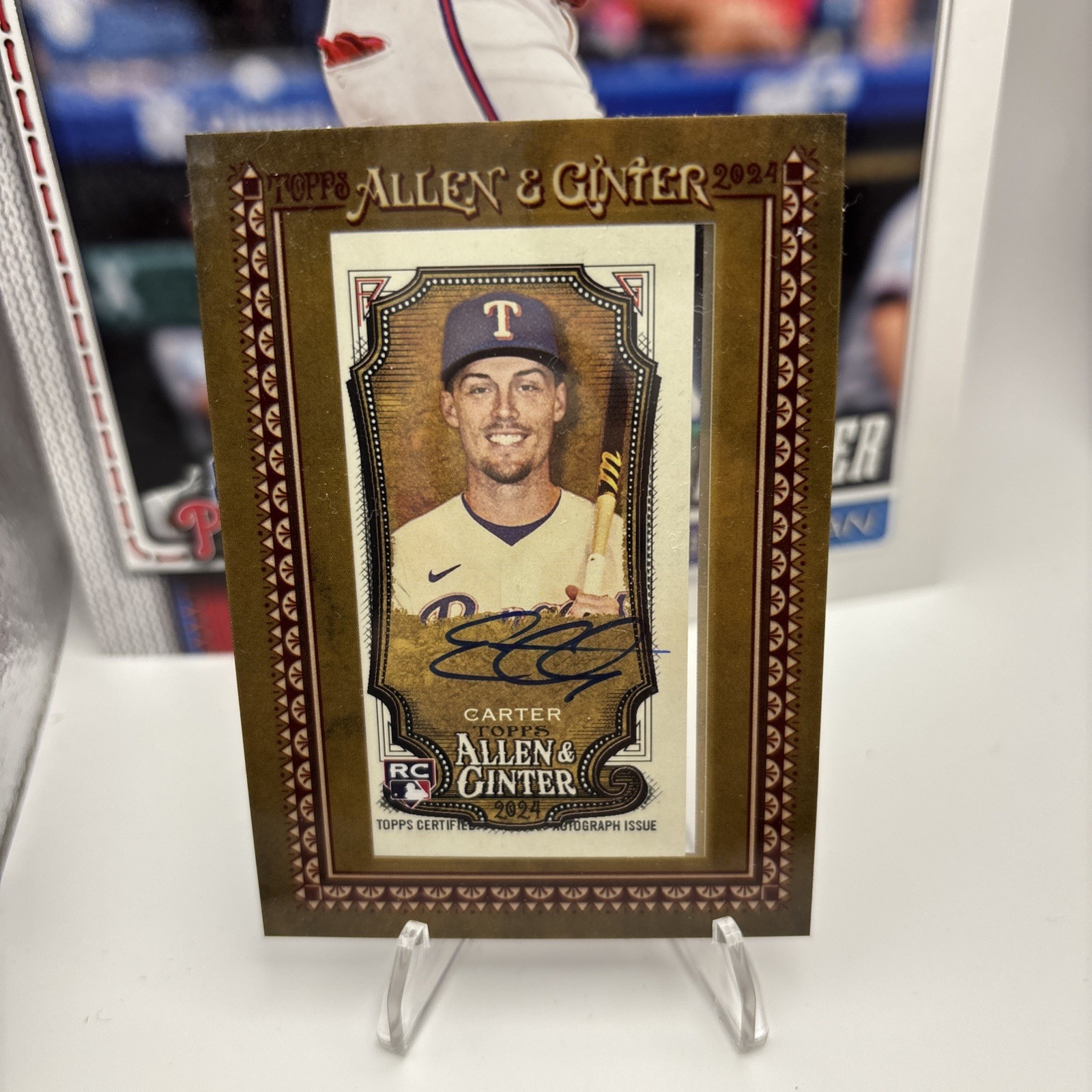 2024 Topps Allen & Ginter #MA-EC Evan Carter RC Mini Framed Auto - Texas Rangers