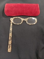 Original 1950s Folding Handled Reading Glasses w/ Case - Gold Confetti