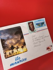 Ancienne lettre île Maurice avec timbres oblitérés, paysage exotique, philatélie