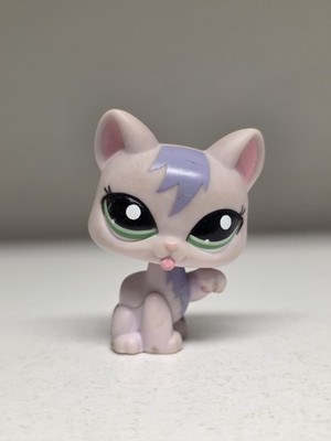 Littlest Pet Shop 1931 Lps Authentic Purple Licking Cat Green Eyes Htf Bonus Pet