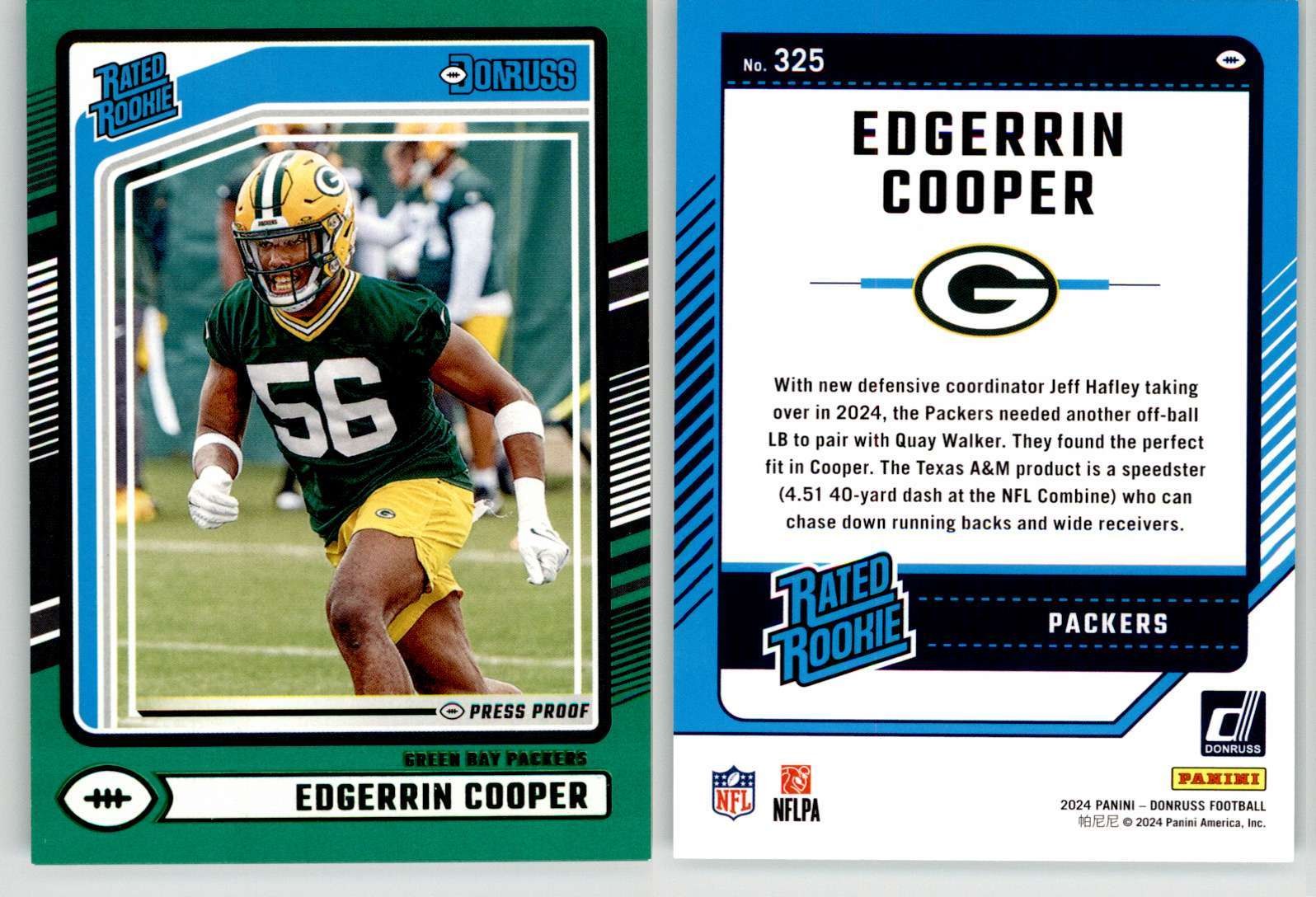 Edgerrin Cooper 2024 Donruss Press Proof Green #325 Texas A&M Packers RC