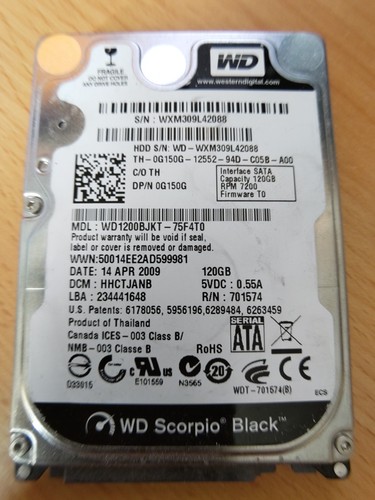 Western Digital WD Scorpio Black 120GB SATA 2,5 Zoll HDD 7200RPM WD1200BJKT