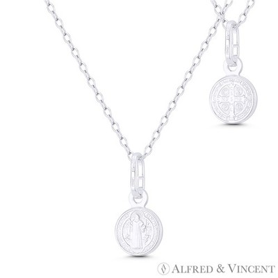 St. Benedict of Nursia & Cross .925 Sterling Silver Reversible 8mm Medal Pendant