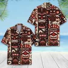 Tiki Tribal Hawaiian Shirt  Tropical Aloha Beach Shirt, Summer Vacation Shirt