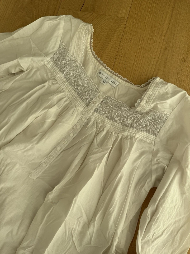 Camisón largo de algodón Eileen West M encaje pradera cottagecore granja victoriano Foto 2 de 4