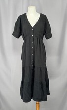 Madewell Dress Womens 6 Black Gauze Button Front Midi Puff Sleeve Tiered Boho