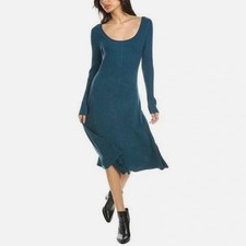 Modern Citizen Sherine Teal Ribbed Knit Dress Scoop Neck Skater Flare Midi