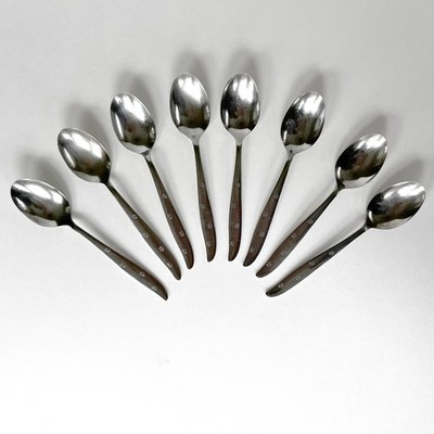 Dorzel Hull FIRST STAR Stainless Teaspoons 6'' Set of 8 MCM Atomic Starburst