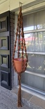 Vintage 1970s Macram&eacute; Plant Hanger Boho Rope with Orange Wooden Beads 58&rdquo;