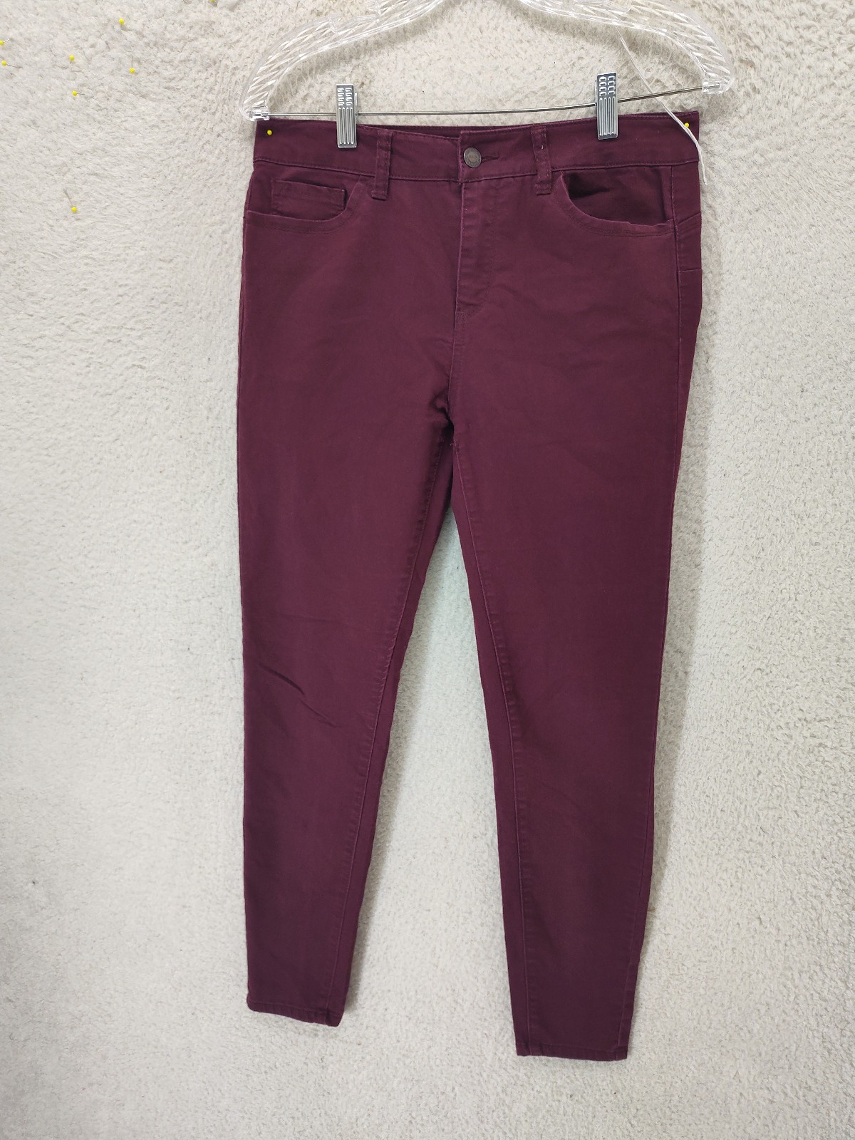 7/28 Burgundy Cotton Blend Mid Rise Regular Fit Trousers