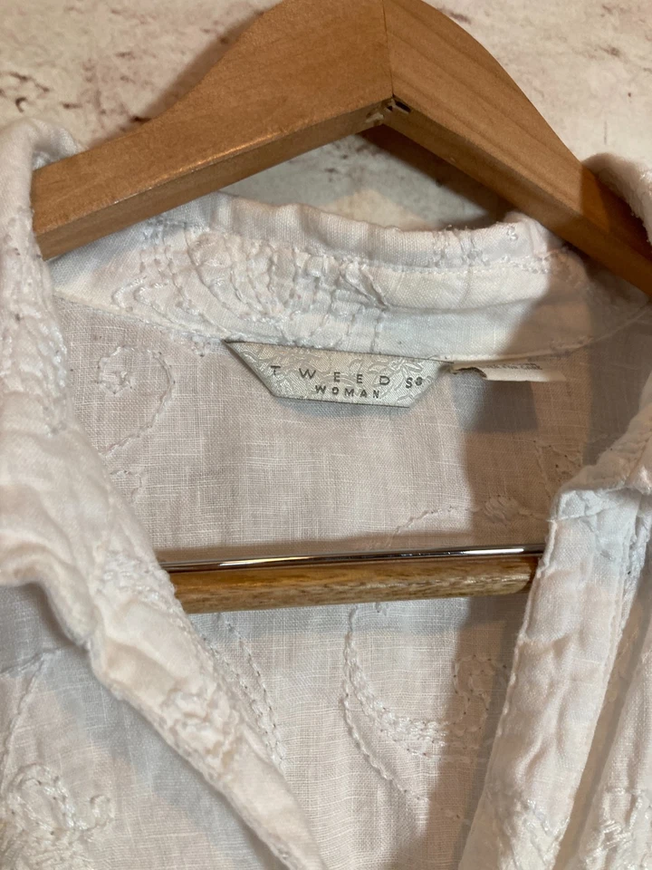 Top de lino Tweeds para mujer 3X blanco bordado por todas partes cuadrado Lagom Beachy Plus Foto 3 de 4