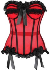 Daisy Corset Top Drawer Steel Boned Red Black Mesh Underwire Bustier Boudoir NWT