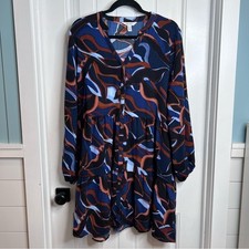 Nine West Multicolor Abstract Print Long Sleeved Mini Dress. Size Large.