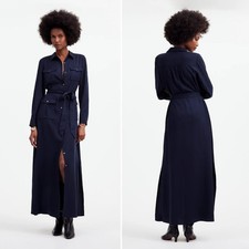 Madewell NWT Utility Tie-Waist Maxi Shirtdress in Navy Blue Size XXS