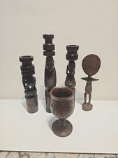 5 Vintage African Statue Hand Carved Wooden  Figures Goblet Wood African Art