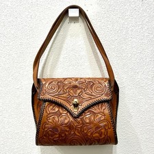 Vintage Tooled Leather Handbag Floral Western Boho Saddle Purse Brown Americana