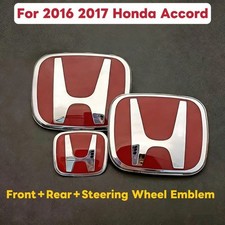 3pcs Red H Front Rear Grille Emblem For Honda Accord Sedan 4dr 2016 2017 Jdm