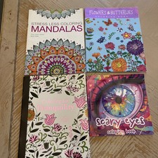 4 Adult Coloring Books Stress Relief Mandalas Flowers Tranquility Eye Art Unused