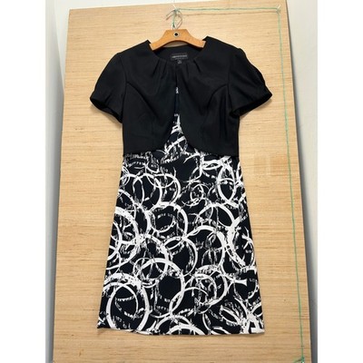 Connected Apparel Black White Abstract Swirl Dress and Bolero Jacket Set Size 10