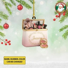 Personalized Cosmetics Purse Christmas Ornament Makeup Artist Bag Ornament Gift