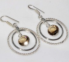 Smoky Topaz 925 Silver Plated Earrings 2" Festival Jewelry Christmas Vibes JW