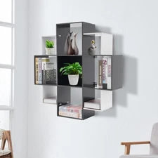 3 Tier Wall Mounted Bookcase Book Shelf 9 Compartments Home Decor Large Capacity