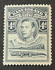 Travelstamps: 1938 Basutoland Stamps Scott #23 - 4d KGVI & Crocodile - MOGVLH