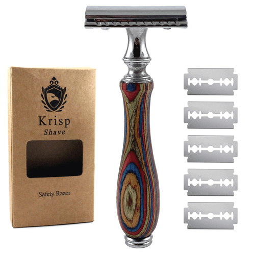 BEAUTIFUL WOOD HANDLE DOUBLE EDGE SAFETY RAZOR FOR MEN'S SHAVE+ 5 SHAVING BLADES - Picture 2 of 6