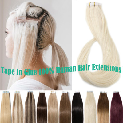 40pcs 100g Thick Tape In 100% Human Hair Extensions Skin Weft On