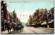 Corning NY~Market Street The Model Store~Patriotic Bunting~Firemen's Day~c1910
