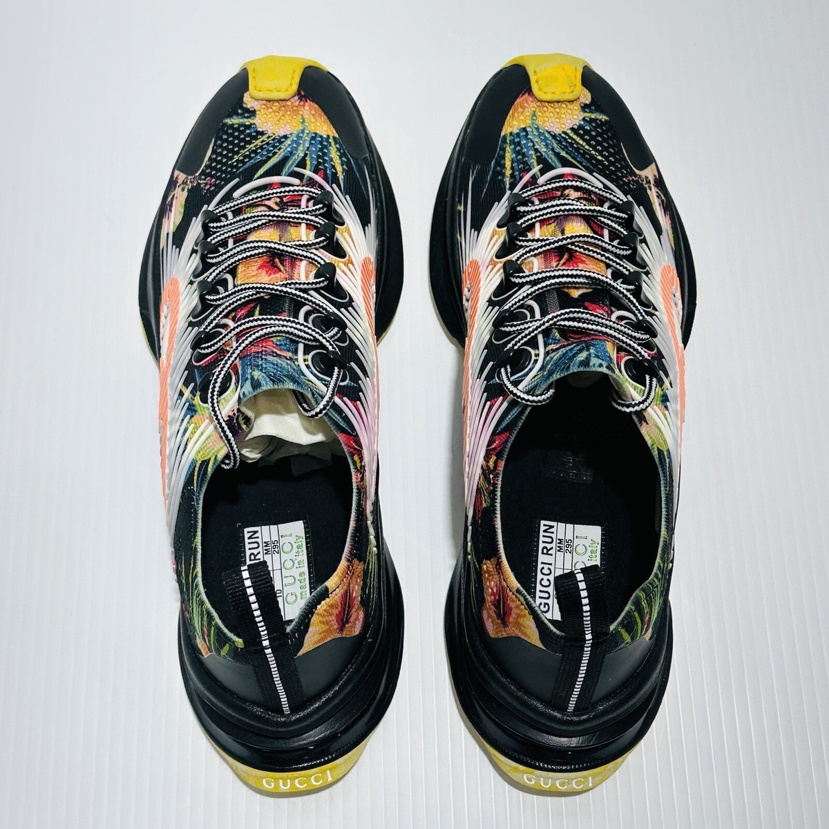 Gucci Run Knit Low Top Sneaker Black Floral Print Shoes US